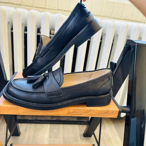 Sam Edelman Caylia Black Leather Tassel Loafers Size 8 Lug Sole Flats - Picture 8 of 11